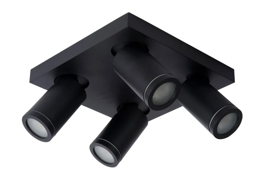 Lucide TAYLOR - Plafondspot Badkamer - LED Dim to warm - GU10 - 4x5W 2200K/3000K - IP44 - Zwart - uitgezet